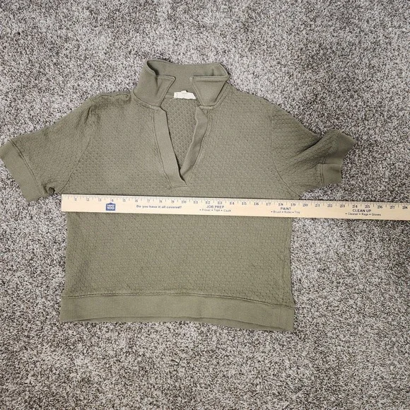 Madewell Short Sleeve Polo‎ Top Women's Medium Olive Green Textured Knit - Picture 6 of 9